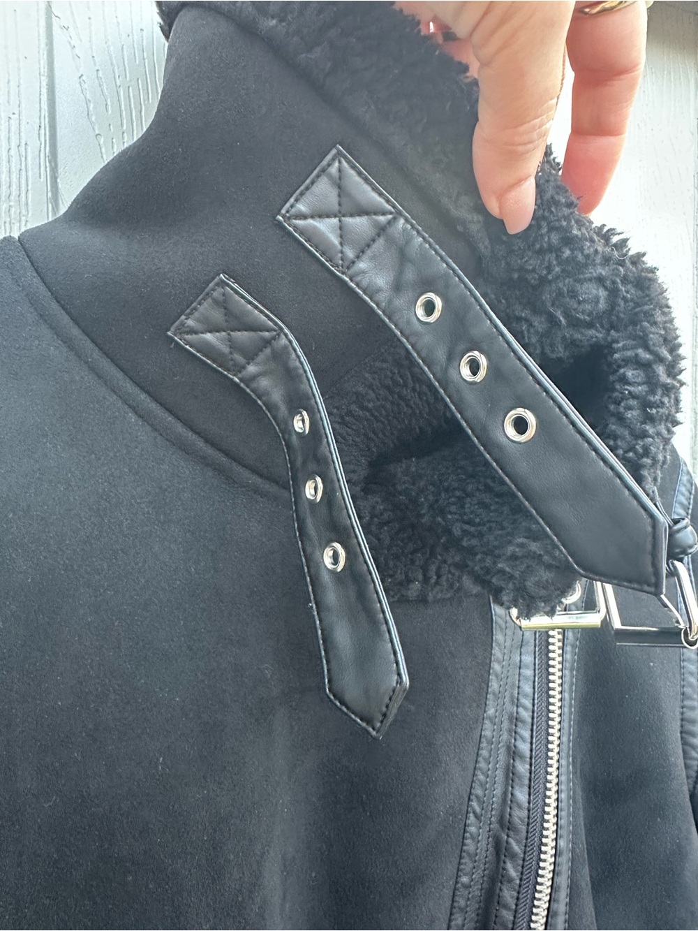 ZARA Black Shearling Aviator Jacket – Size L - Picture 5 of 9